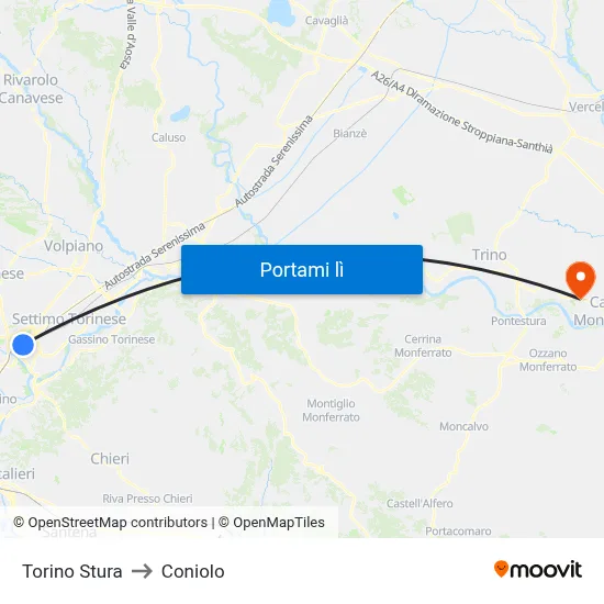 Torino Stura to Coniolo map