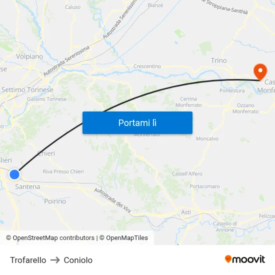 Trofarello to Coniolo map