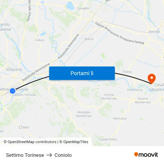 Settimo Torinese to Coniolo map