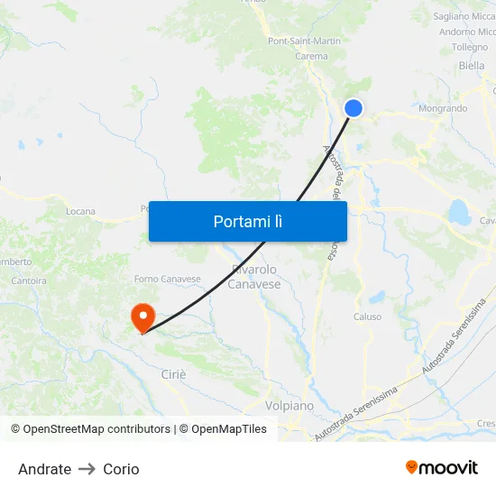 Andrate to Corio map