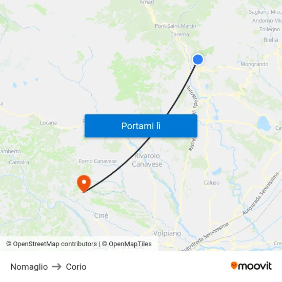 Nomaglio to Corio map