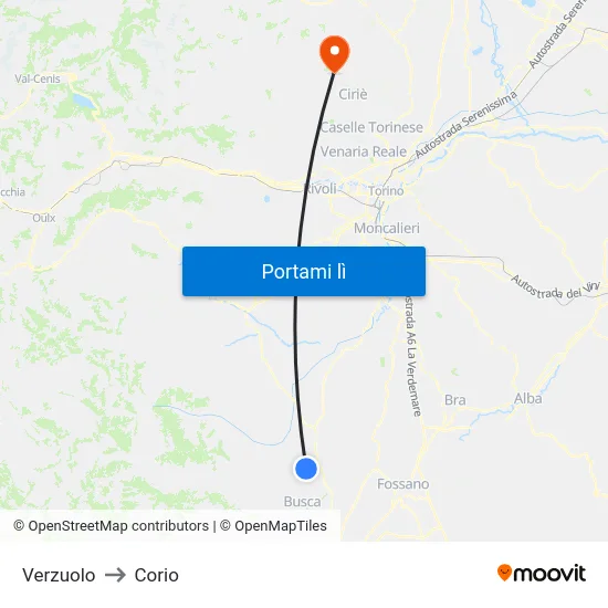 Verzuolo to Corio map