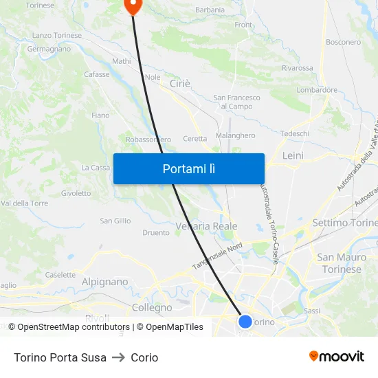 Torino Porta Susa to Corio map