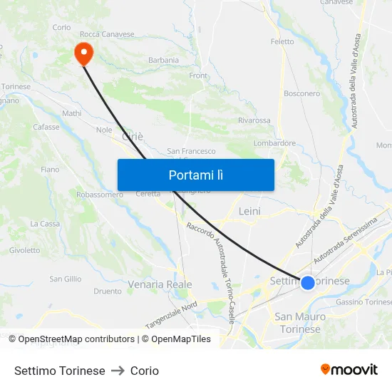 Settimo Torinese to Corio map
