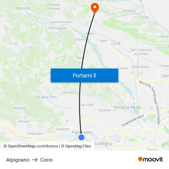 Alpignano to Corio map