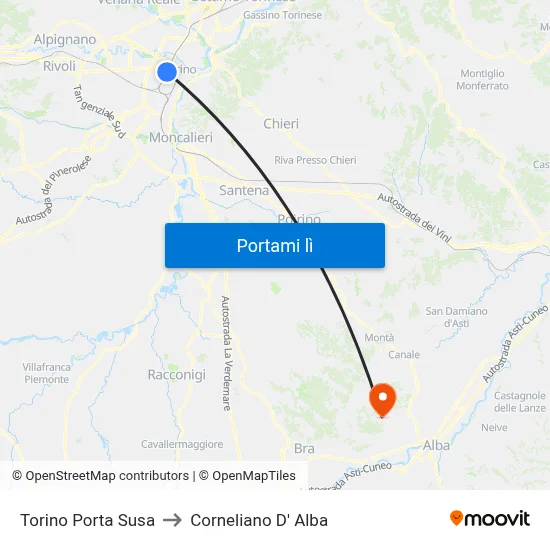 Torino Porta Susa to Corneliano D' Alba map