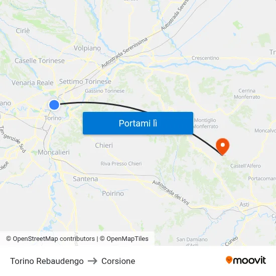 Torino Rebaudengo to Corsione map