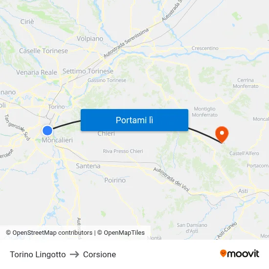 Torino Lingotto to Corsione map