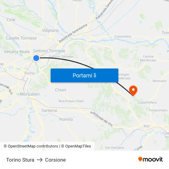Torino Stura to Corsione map