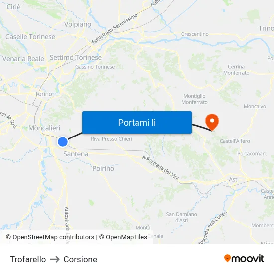 Trofarello to Corsione map