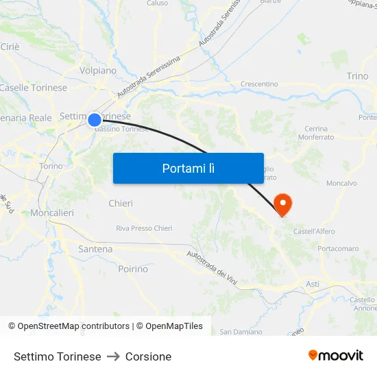 Settimo Torinese to Corsione map