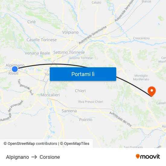 Alpignano to Corsione map
