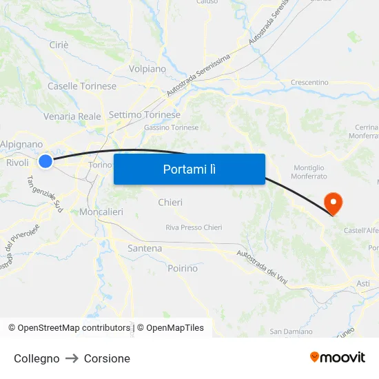 Collegno to Corsione map