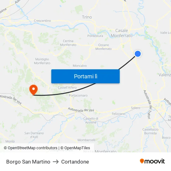 Borgo San Martino to Cortandone map