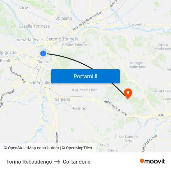 Torino Rebaudengo to Cortandone map