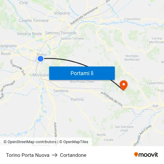 Torino Porta Nuova to Cortandone map