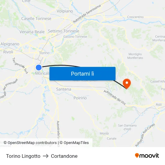 Torino Lingotto to Cortandone map