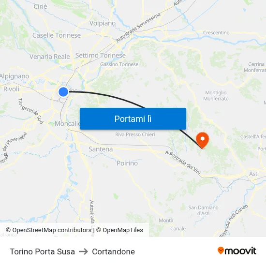 Torino Porta Susa to Cortandone map