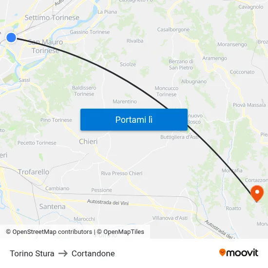 Torino Stura to Cortandone map