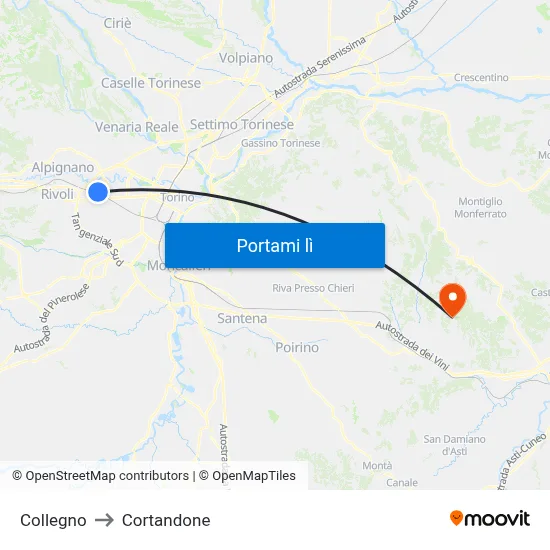 Collegno to Cortandone map