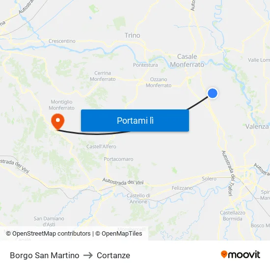 Borgo San Martino to Cortanze map