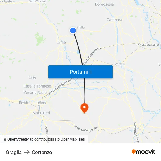 Graglia to Cortanze map
