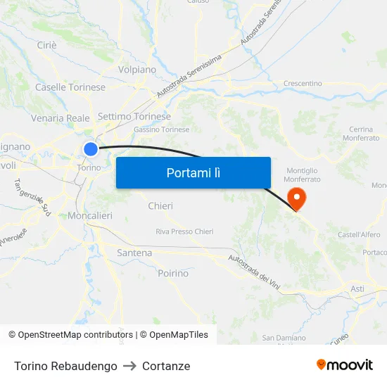 Torino Rebaudengo to Cortanze map