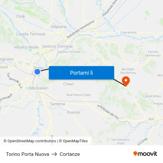 Torino Porta Nuova to Cortanze map