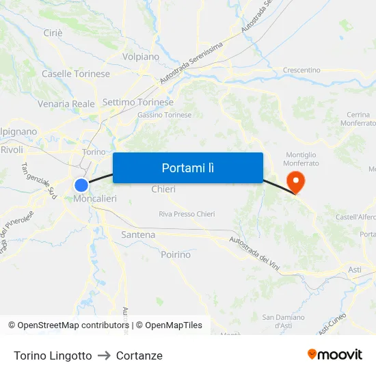 Torino Lingotto to Cortanze map