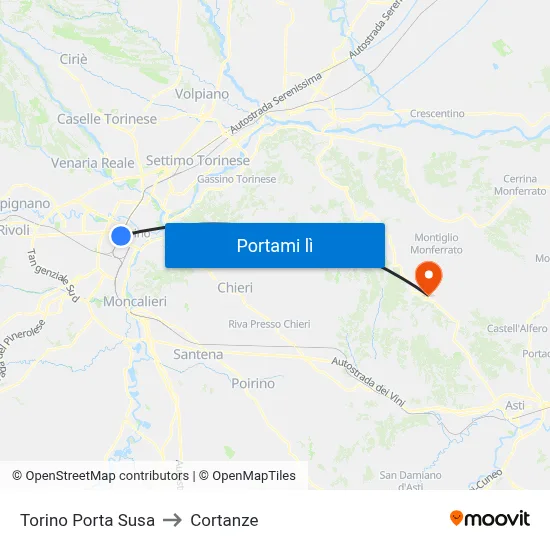 Torino Porta Susa to Cortanze map