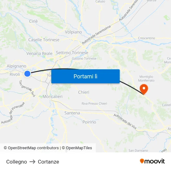 Collegno to Cortanze map