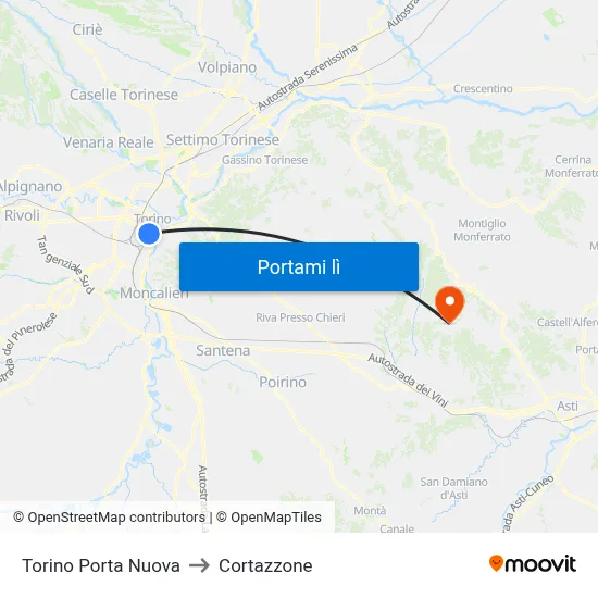 Torino Porta Nuova to Cortazzone map