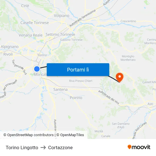 Torino Lingotto to Cortazzone map