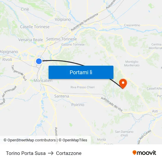 Torino Porta Susa to Cortazzone map