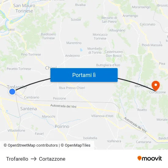 Trofarello to Cortazzone map