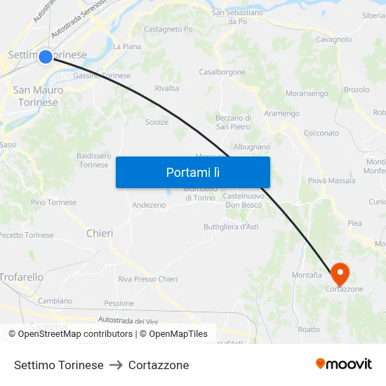 Settimo Torinese to Cortazzone map