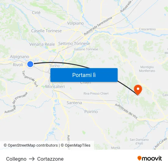 Collegno to Cortazzone map