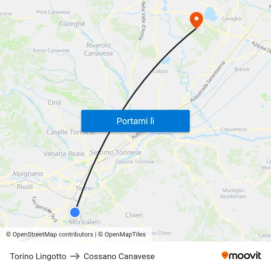 Torino Lingotto to Cossano Canavese map