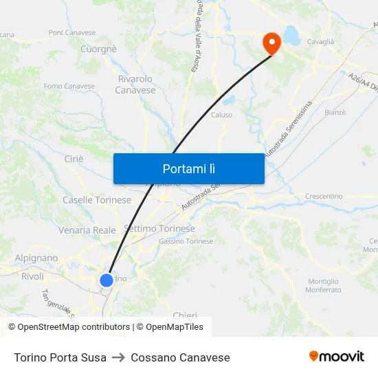 Torino Porta Susa to Cossano Canavese map