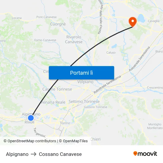 Alpignano to Cossano Canavese map