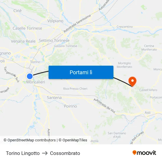 Torino Lingotto to Cossombrato map
