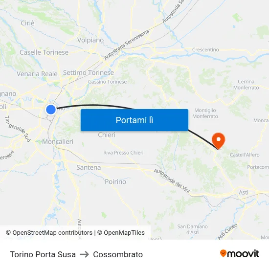 Torino Porta Susa to Cossombrato map