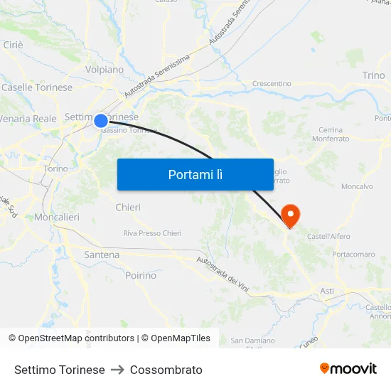 Settimo Torinese to Cossombrato map