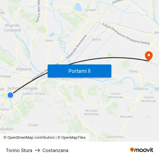 Torino Stura to Costanzana map