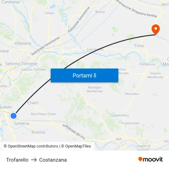 Trofarello to Costanzana map