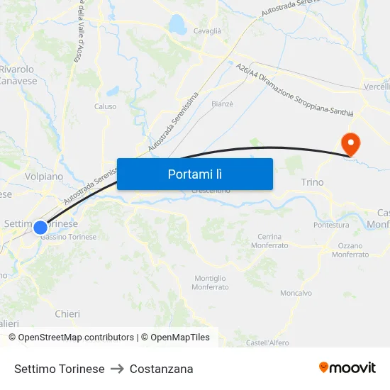 Settimo Torinese to Costanzana map