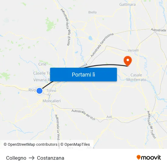 Collegno to Costanzana map