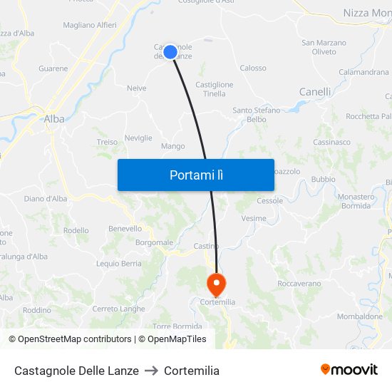 Castagnole Delle Lanze to Cortemilia map