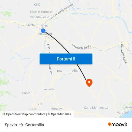 Spezia to Cortemilia map