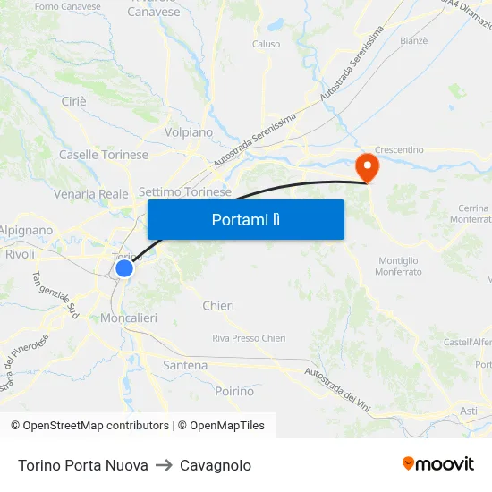 Torino Porta Nuova to Cavagnolo map